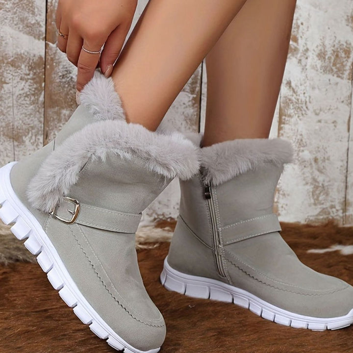 Women's Plush-Trimmed Buckle Ankle Winter Boots - Grey