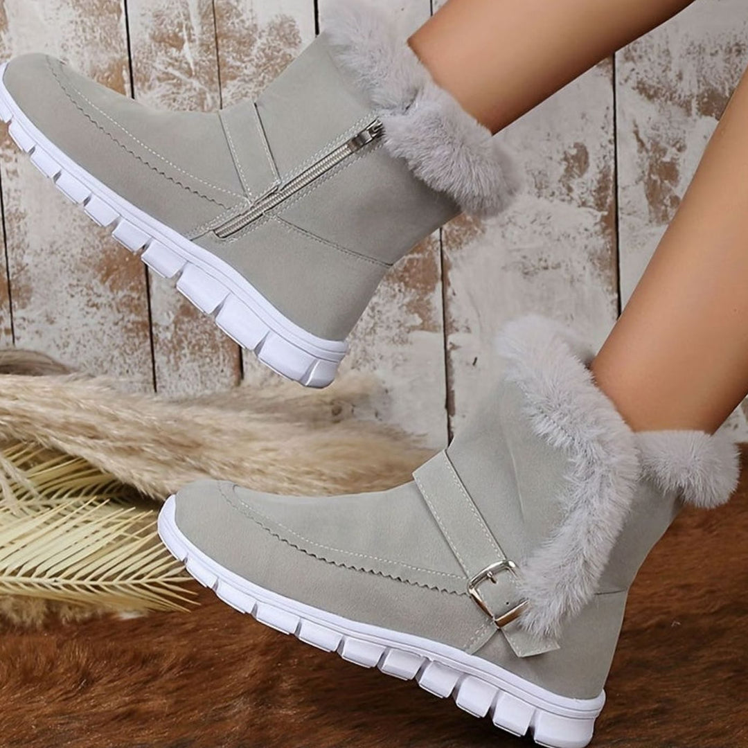 Women's Plush-Trimmed Buckle Ankle Winter Boots