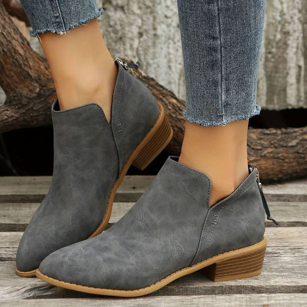 Women's Pointed-Toe Low Block Heel Slip-On Boots - Grey