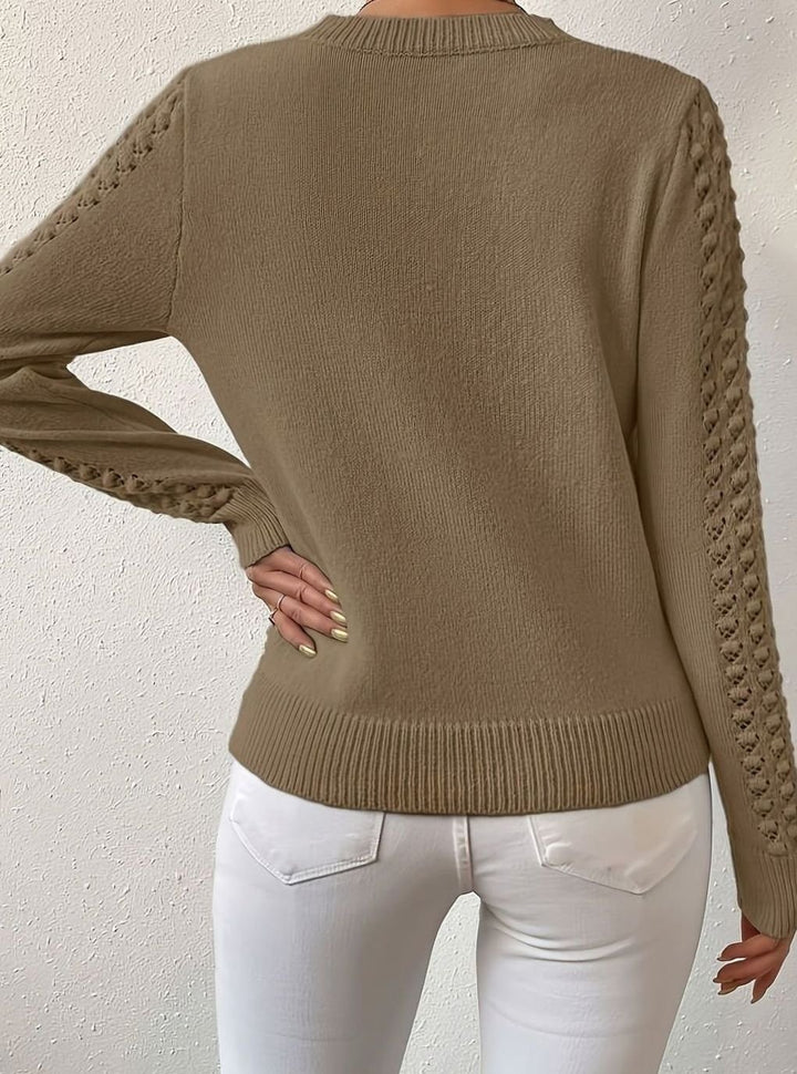 Women's Pointelle-Knit Round Neck Sweater Slim Fit