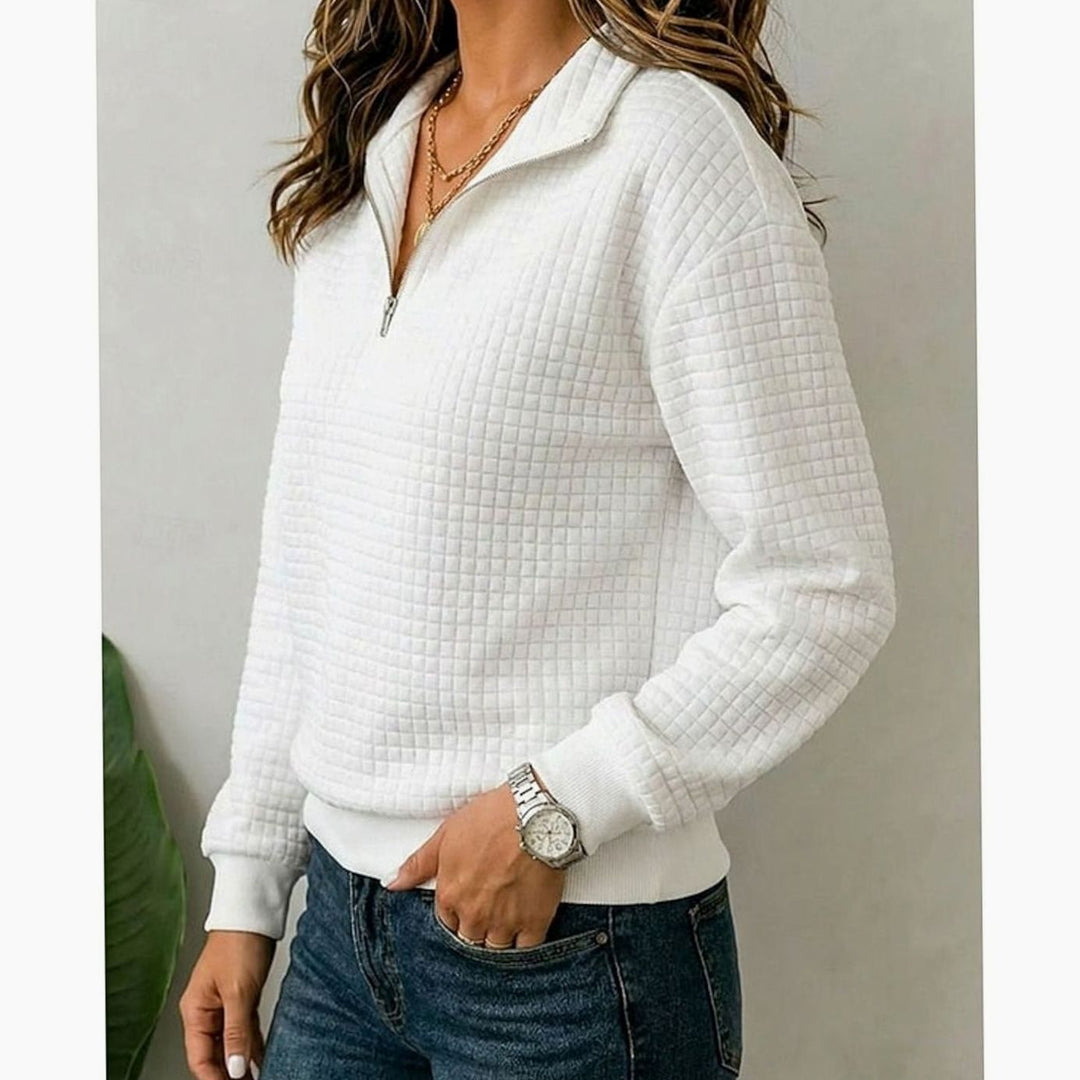 Women's Quilted Quarter-Zip Pullover Sweater Stand Collar