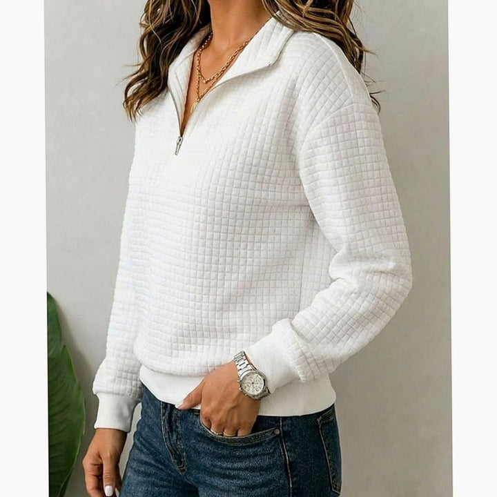 Women's Quilted Quarter-Zip Pullover Sweater Stand Collar