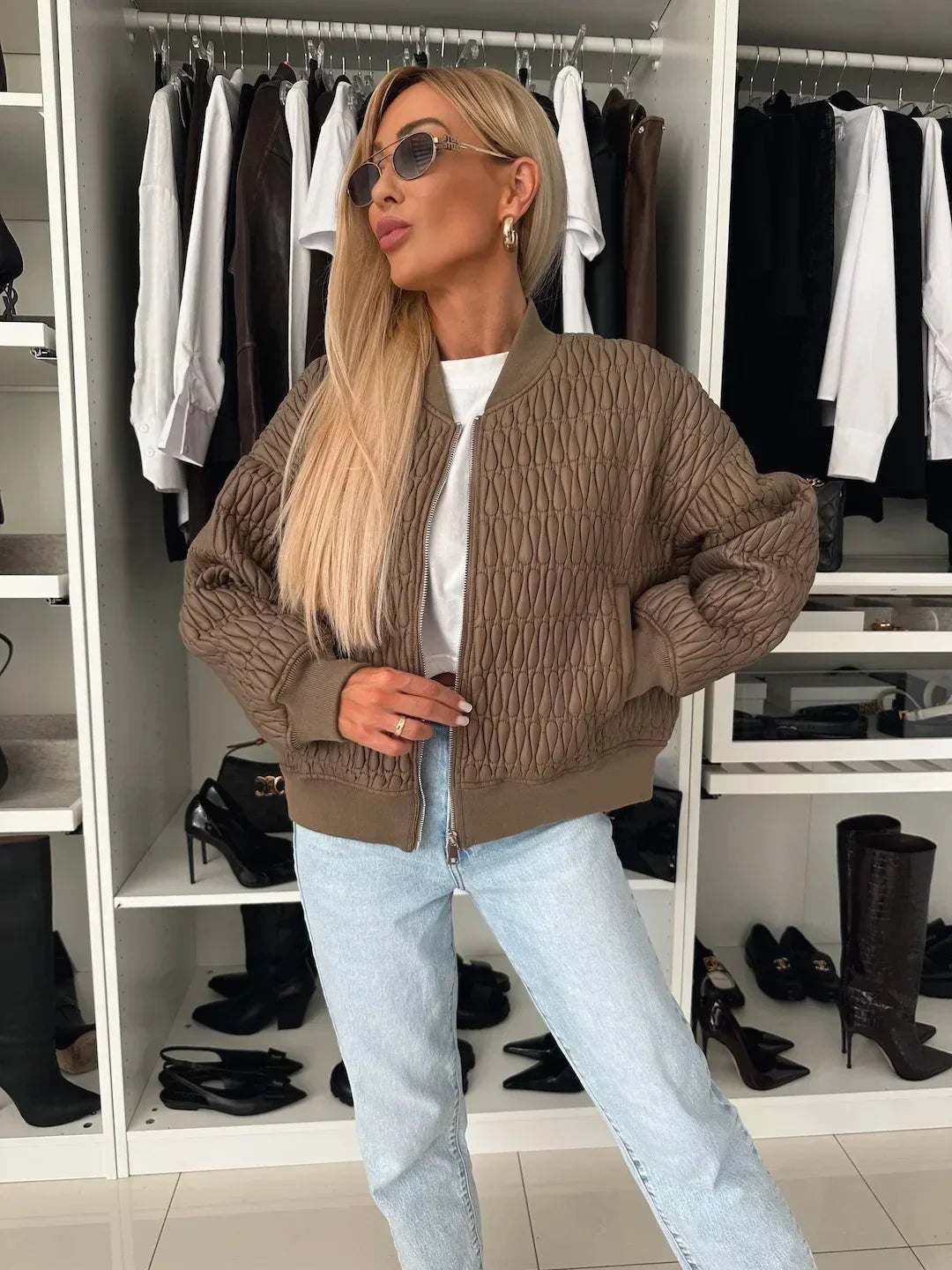 Alice | Women's Quilted Zip Up Bomber Jacket Luvy Boutique