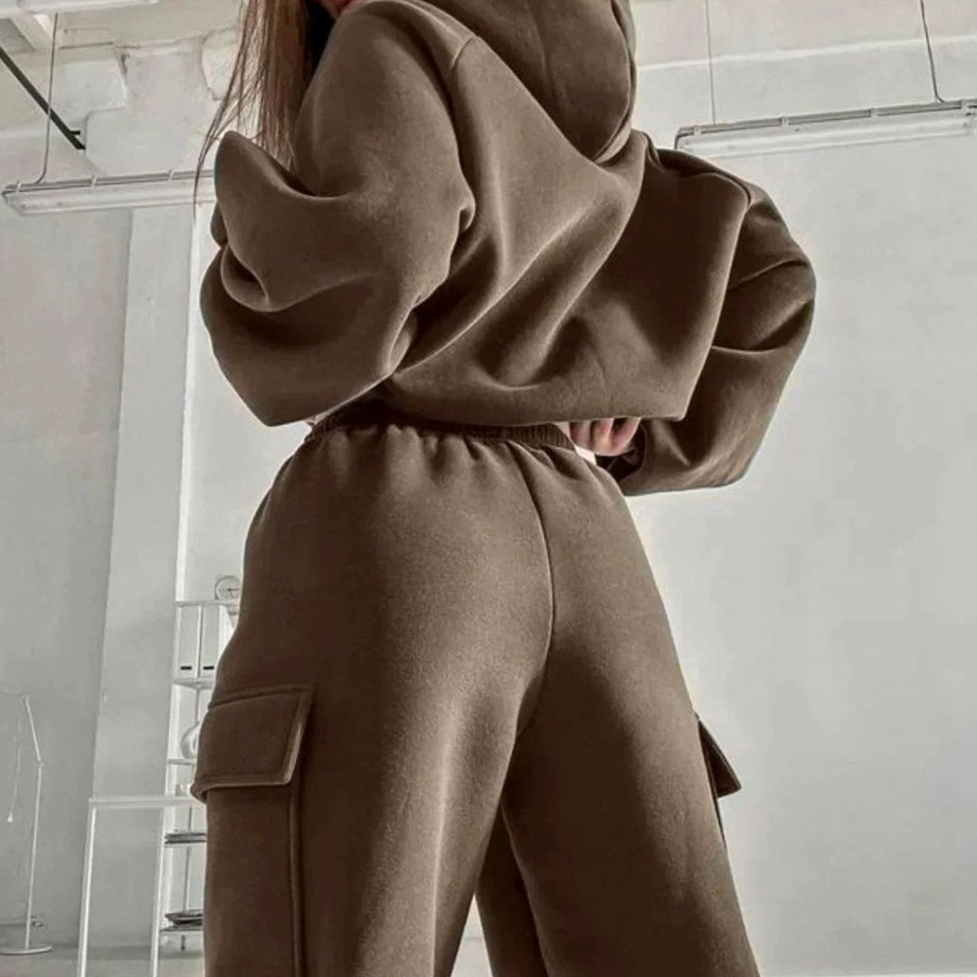 Women's Relaxed Cargo Pocket Hoodie Jogger Set