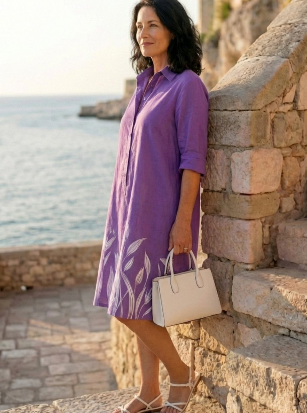 Women's Relaxed-Fit Botanical Print Button-Front Shirt Dress