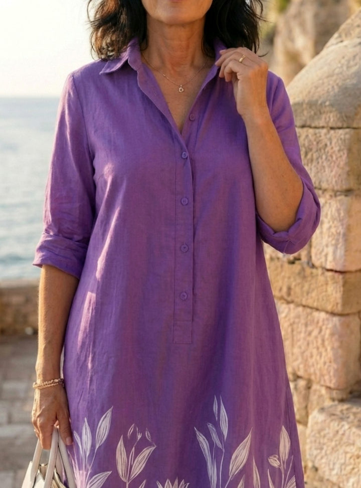 Women's Relaxed-Fit Botanical Print Button-Front Shirt Dress