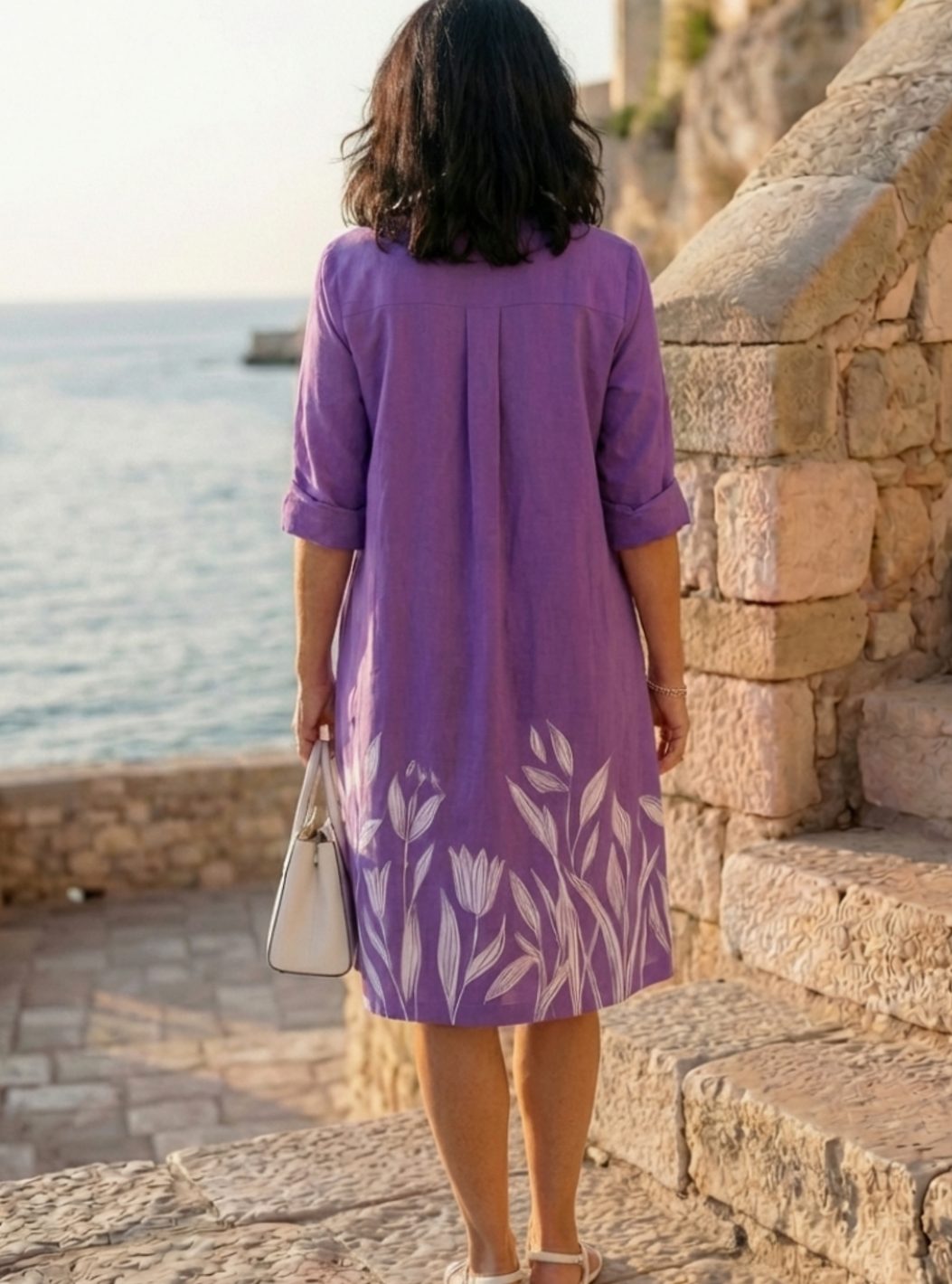 Women's Relaxed-Fit Botanical Print Button-Front Shirt Dress