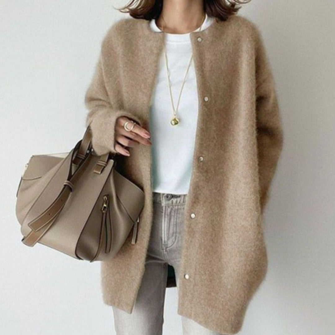 Women's Relaxed-Fit Button-Down Oversized Winter Cardigan - Khaki