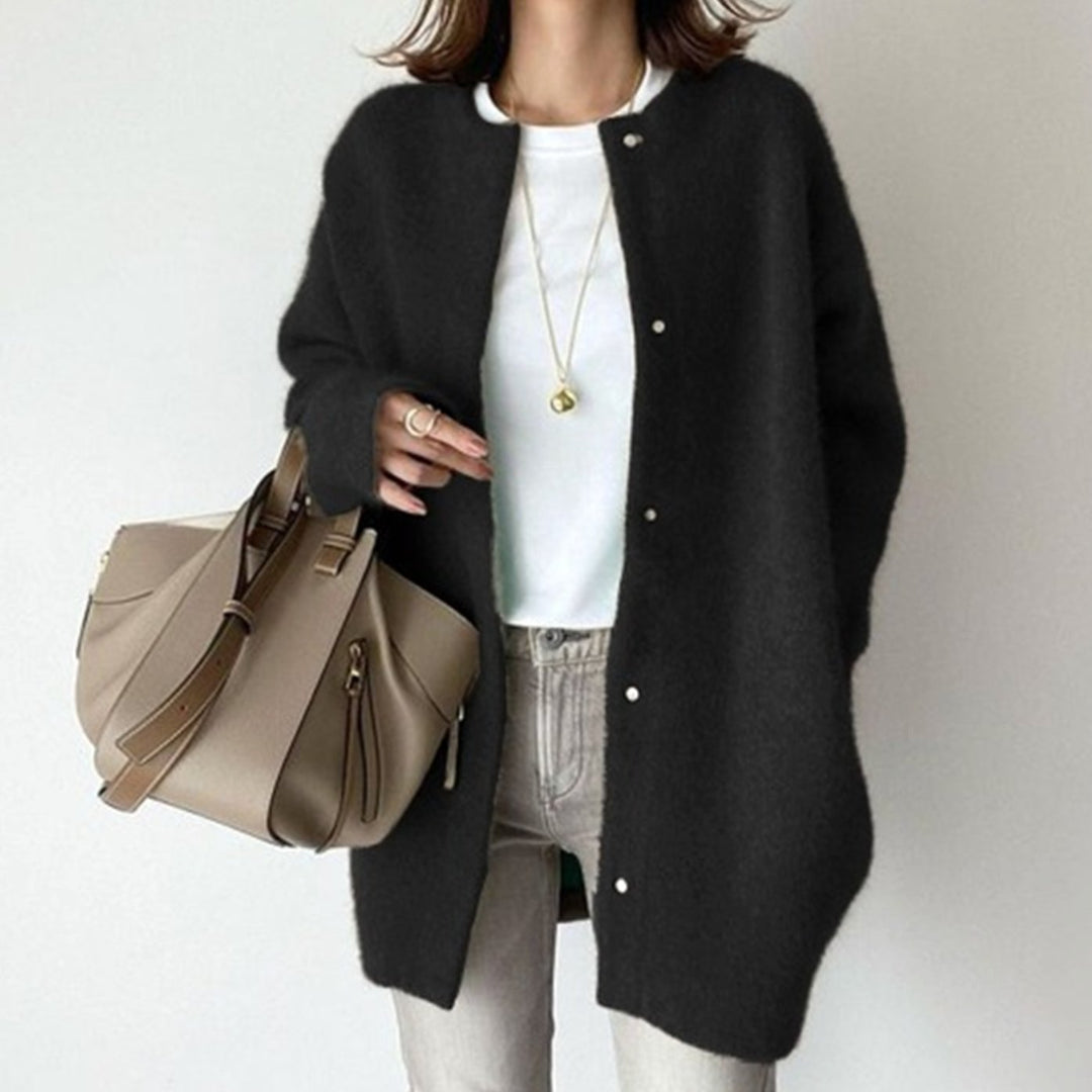 Women's Relaxed-Fit Button-Down Oversized Winter Cardigan - Black