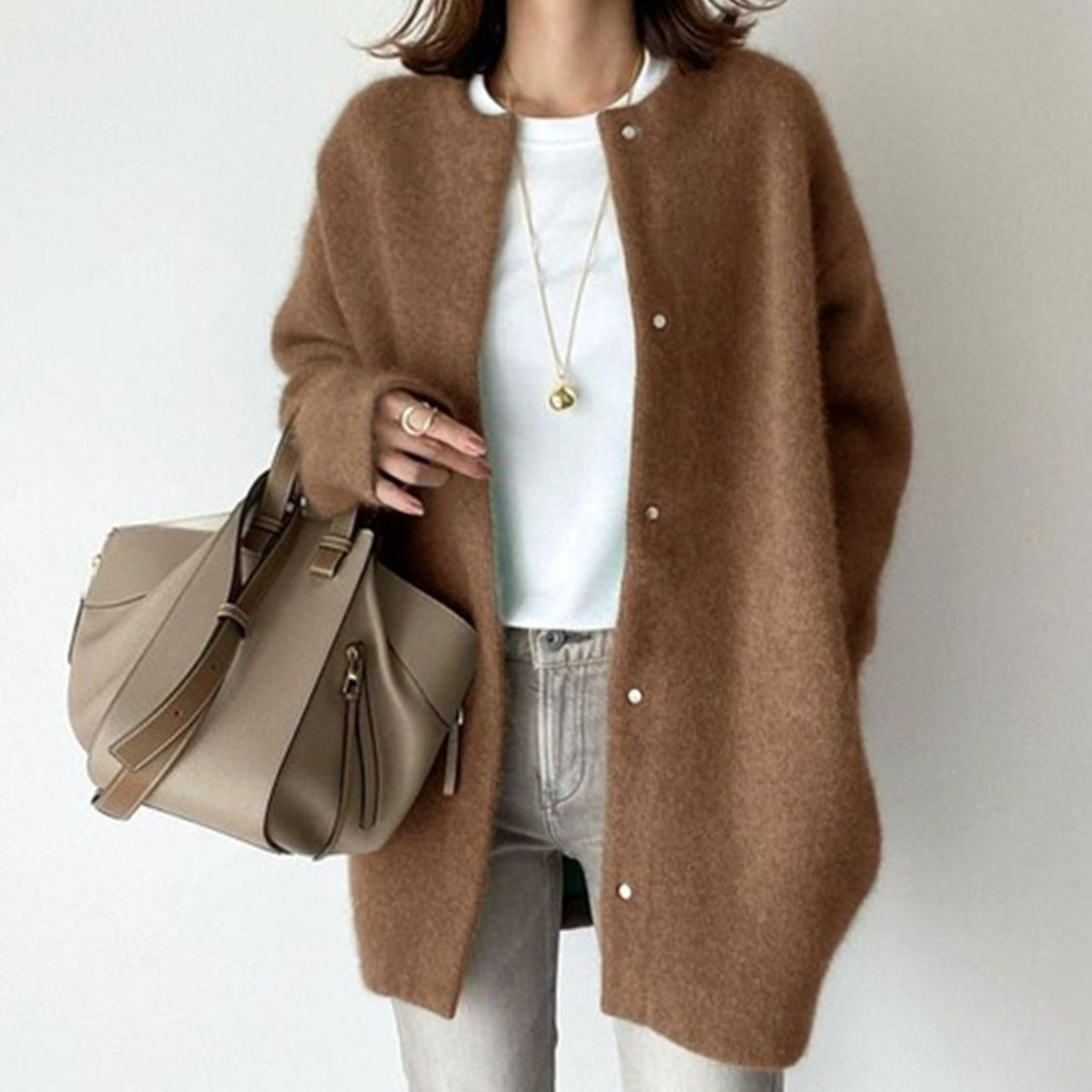 Women's Relaxed-Fit Button-Down Oversized Winter Cardigan - Caramel