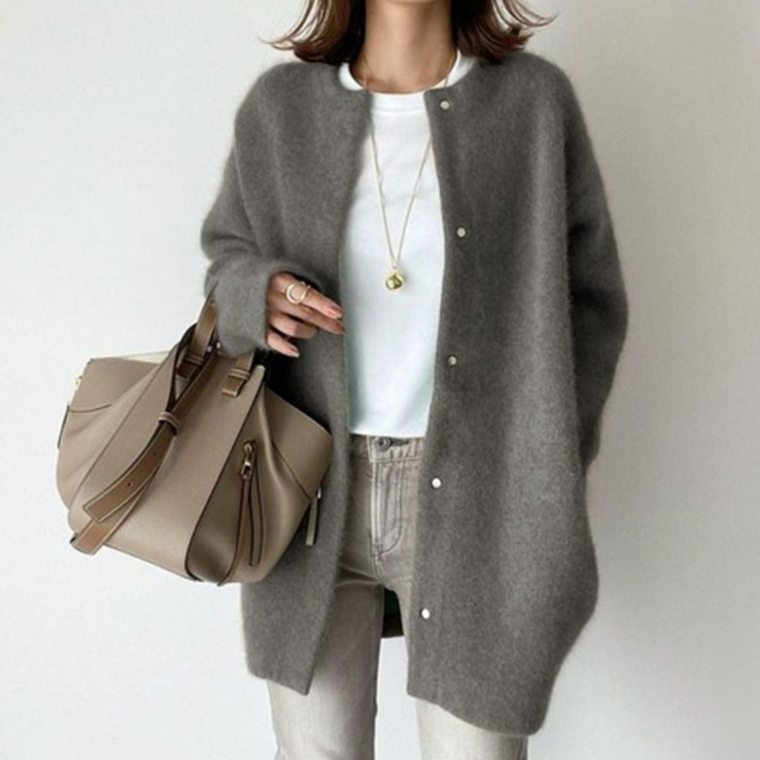 Women's Relaxed-Fit Button-Down Oversized Winter Cardigan - Grey