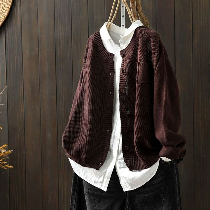 Women's Relaxed-Fit Button-Front Comfy Knit Cardigan Sweater - Brown