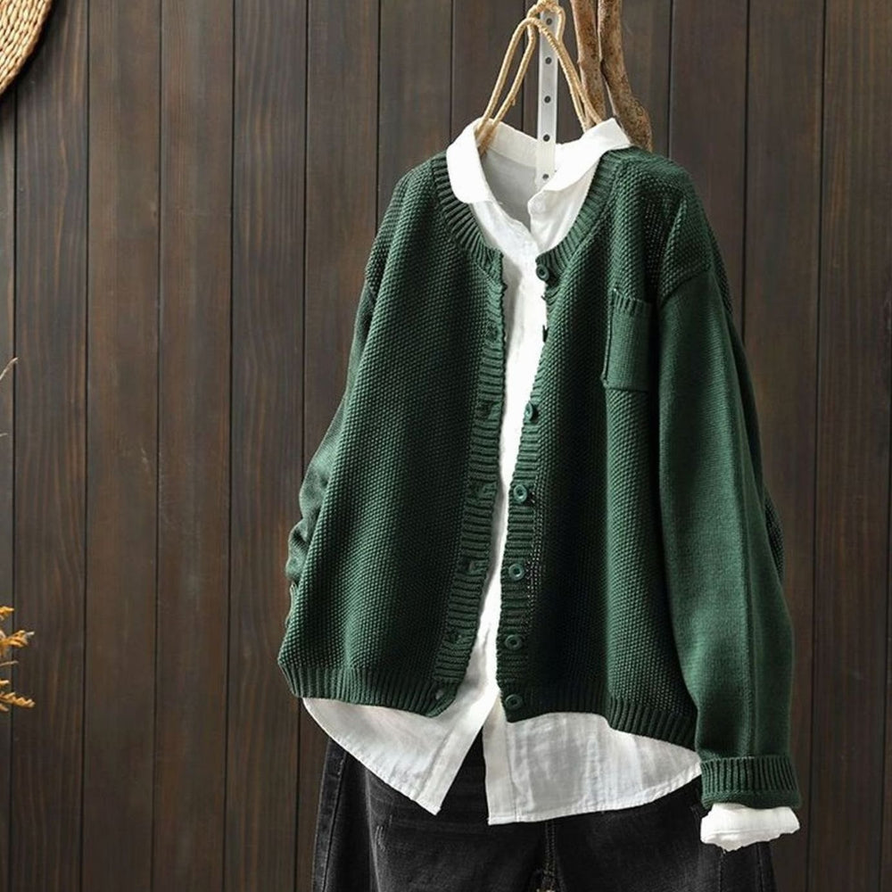 Women's Relaxed-Fit Button-Front Comfy Knit Cardigan Sweater - Dark Green