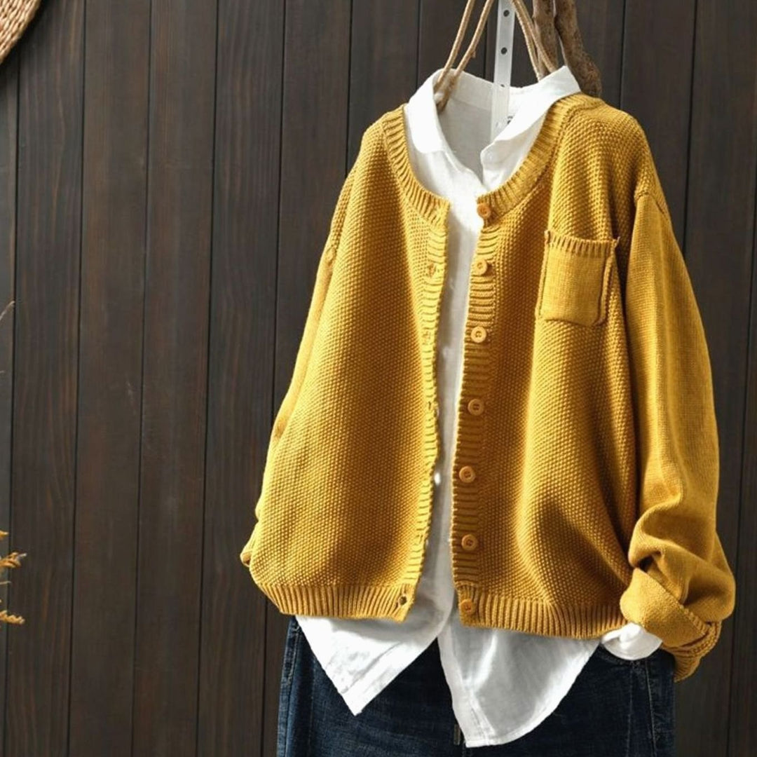 Women's Relaxed-Fit Button-Front Comfy Knit Cardigan Sweater - Yellow