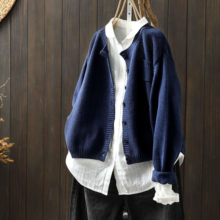 Women's Relaxed-Fit Button-Front Comfy Knit Cardigan Sweater - Navy Blue