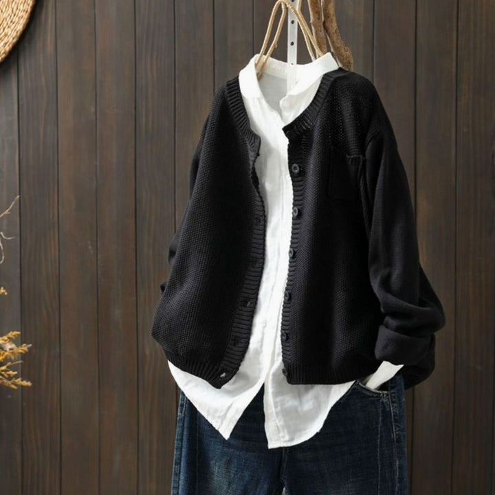 Women's Relaxed-Fit Button-Front Comfy Knit Cardigan Sweater - Black