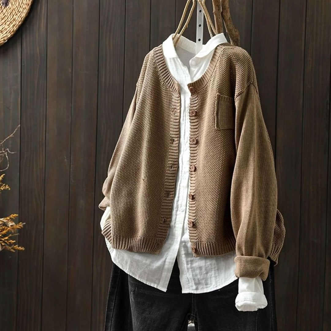 Women's Relaxed-Fit Button-Front Comfy Knit Cardigan Sweater - Khaki