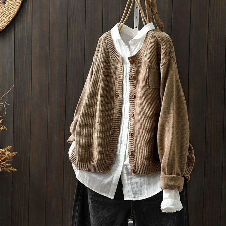 Women's Relaxed-Fit Button-Front Comfy Knit Cardigan Sweater - Khaki