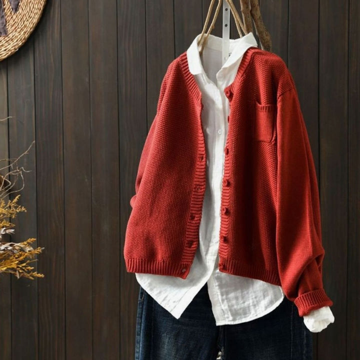 Women's Relaxed-Fit Button-Front Comfy Knit Cardigan Sweater - Red