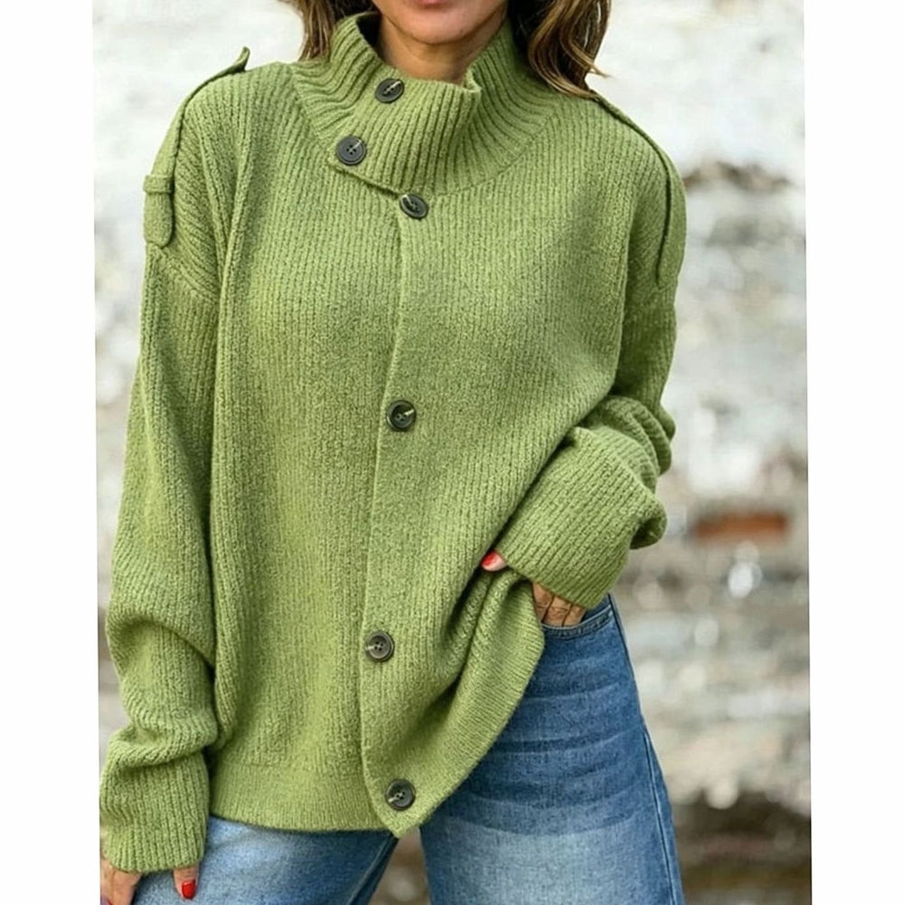 Women's Relaxed-Fit Button-Front Stand-Collar Knit Cardigan - Green