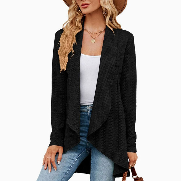 Women's Relaxed-Fit Cable-Knit Winter Cardigan - Black