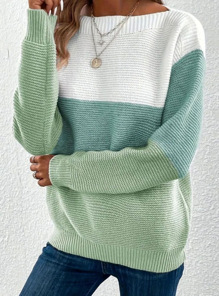 Women's Relaxed-Fit Color-Block Knit Pullover Sweater - Green