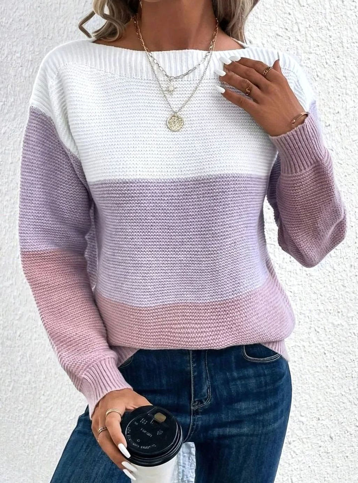 Women's Relaxed-Fit Color-Block Knit Pullover Sweater - Purple