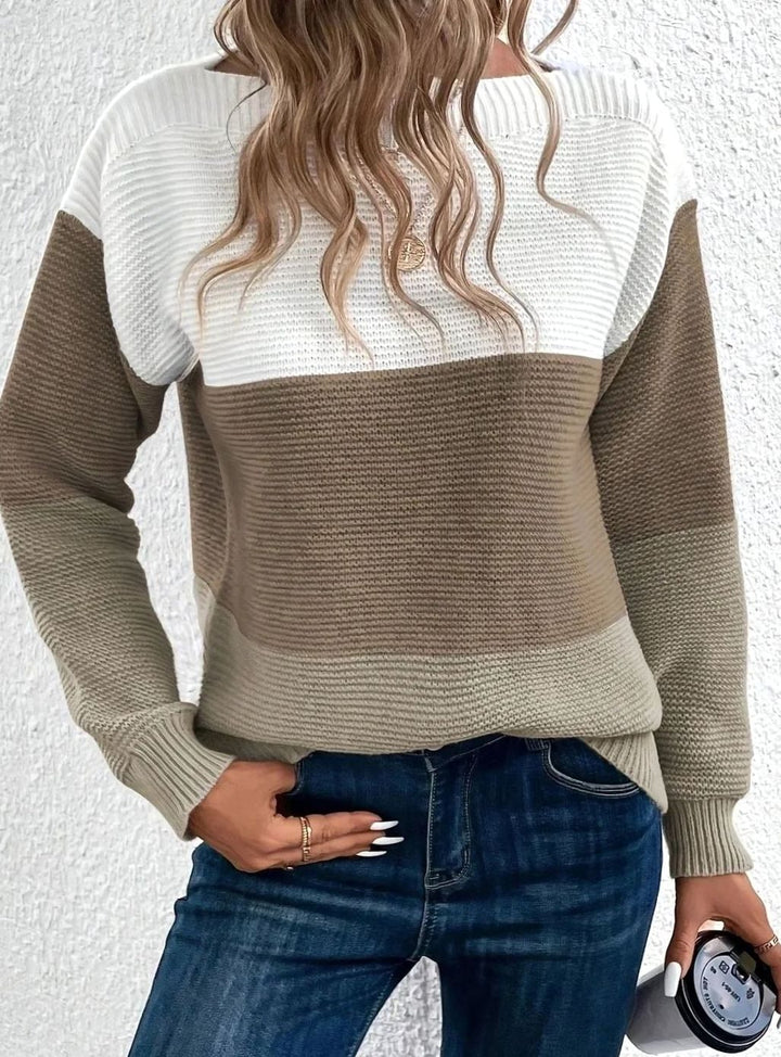 Women's Relaxed-Fit Color-Block Knit Pullover Sweater - Brown