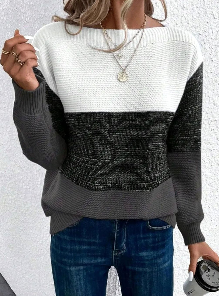 Women's Relaxed-Fit Color-Block Knit Pullover Sweater - Black