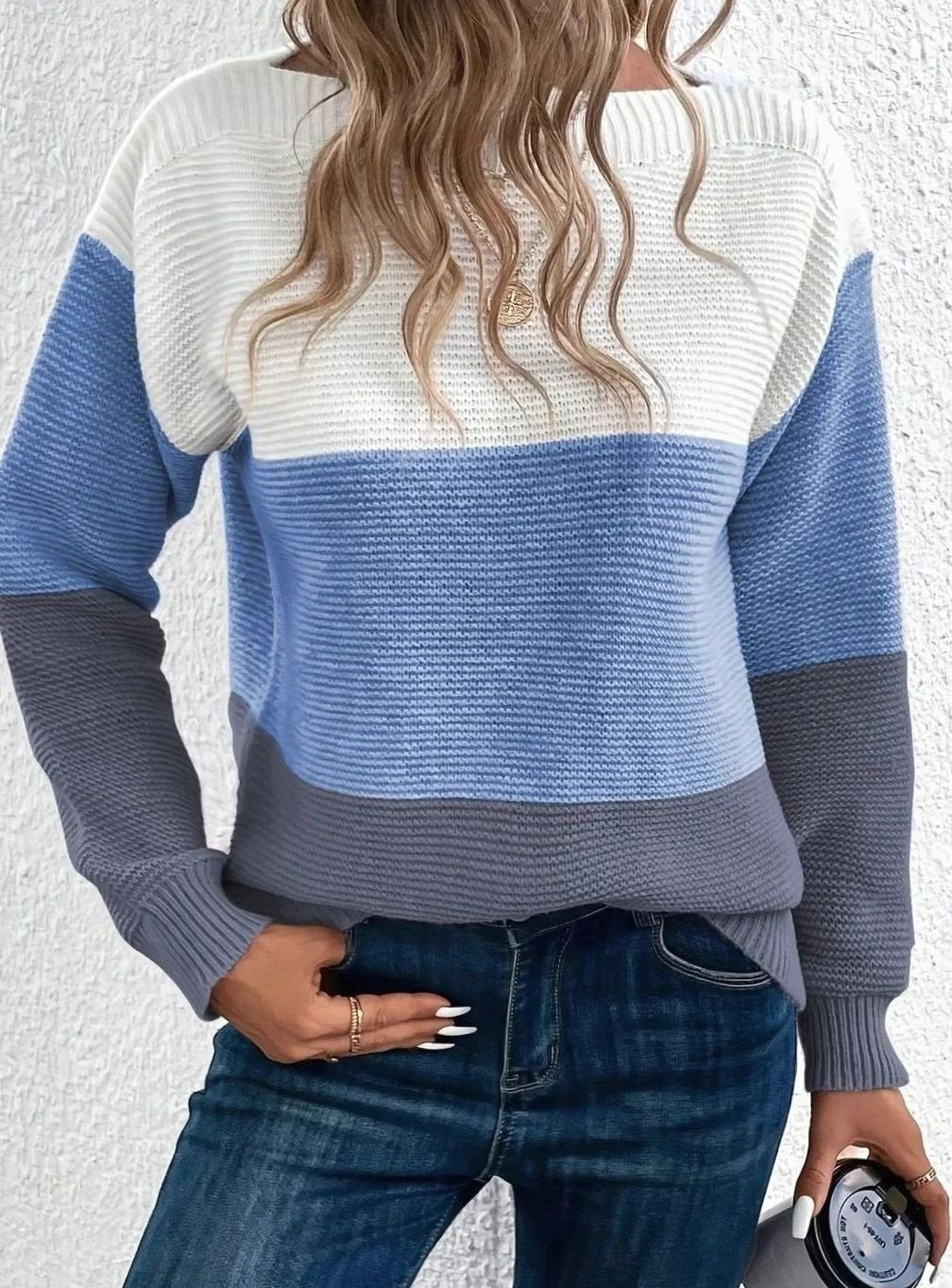 Women's Relaxed-Fit Color-Block Knit Pullover Sweater - Blue