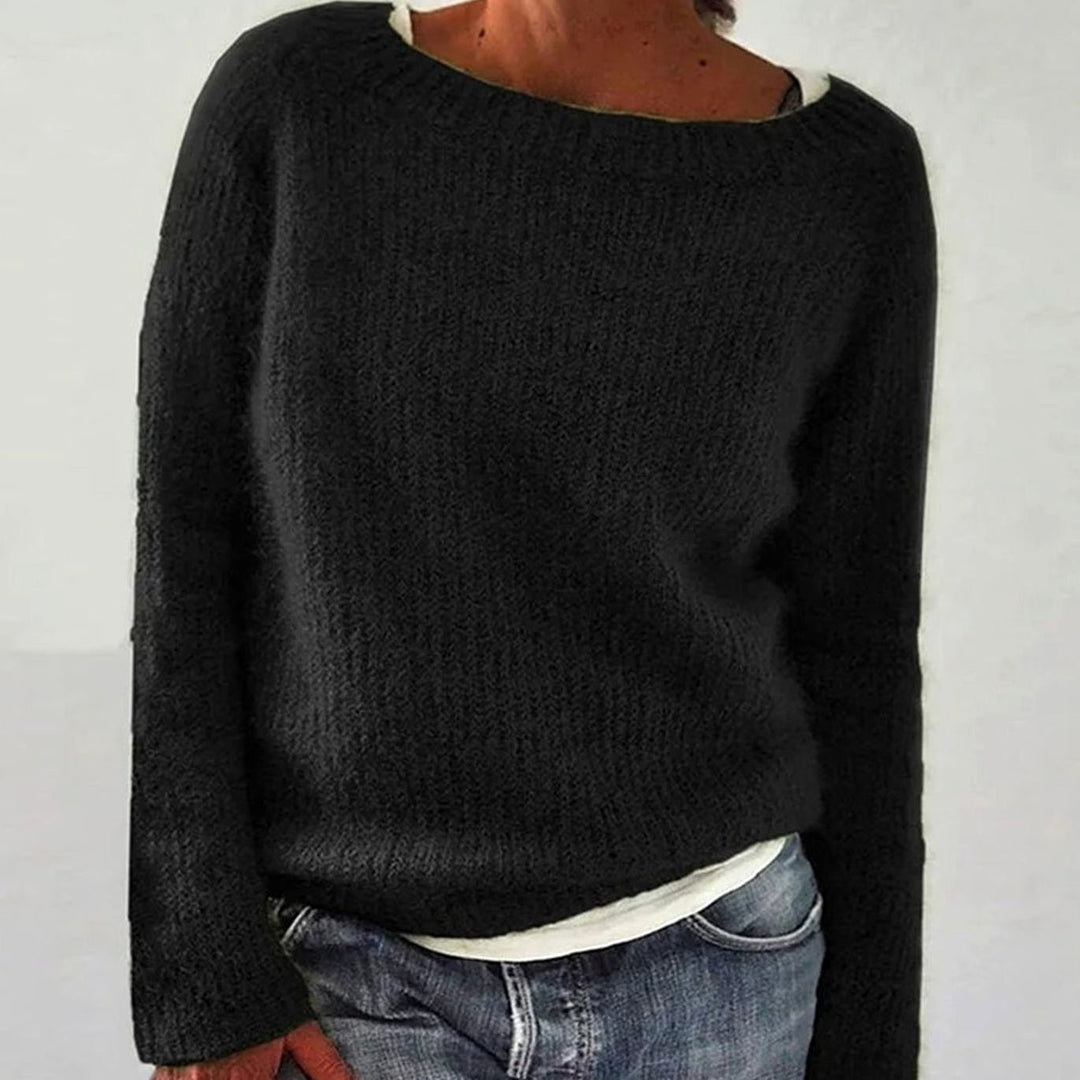 Women's Relaxed-Fit Crew-Neck Knit Pullover Sweater - Black