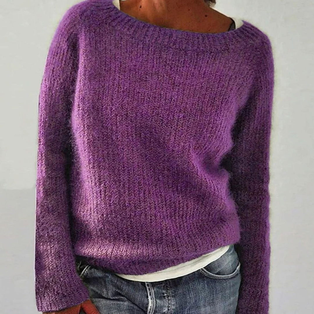 Women's Relaxed-Fit Crew-Neck Knit Pullover Sweater - Purple