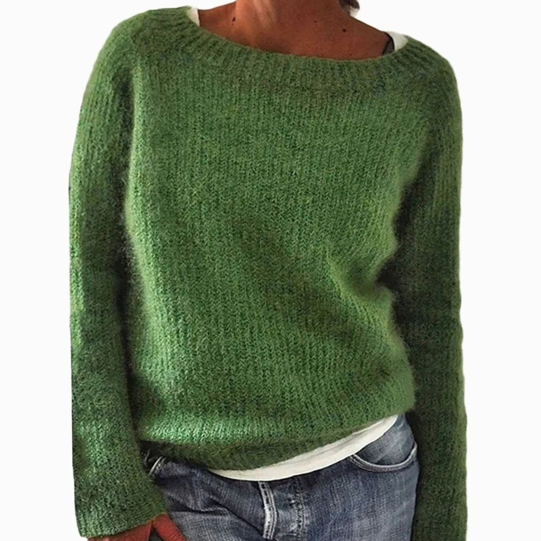 Women's Relaxed-Fit Crew-Neck Knit Pullover Sweater - Green