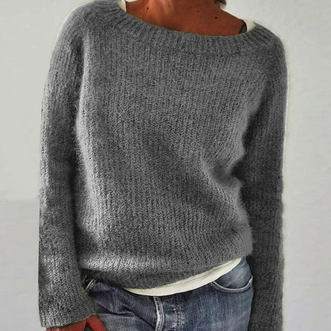 Women's Relaxed-Fit Crew-Neck Knit Pullover Sweater - Grey