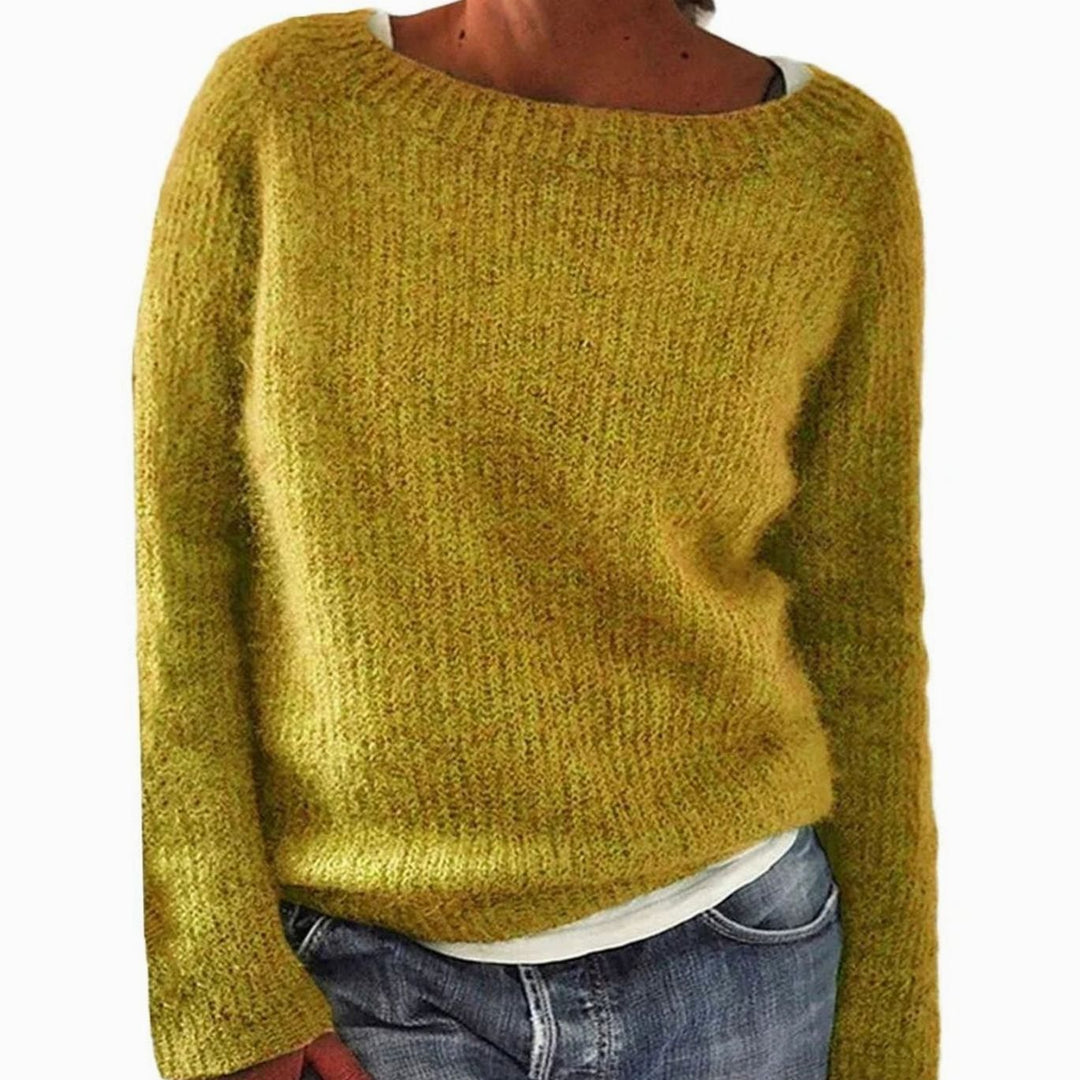 Women's Relaxed-Fit Crew-Neck Knit Pullover Sweater - Yellow