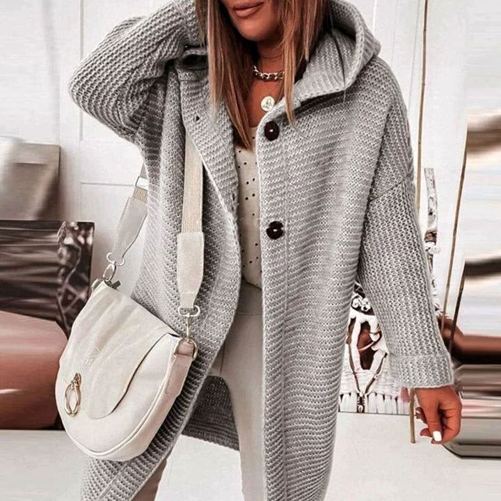 Women's Relaxed-Fit Hooded Button-Front Knit Cardigan Jacket - Grey