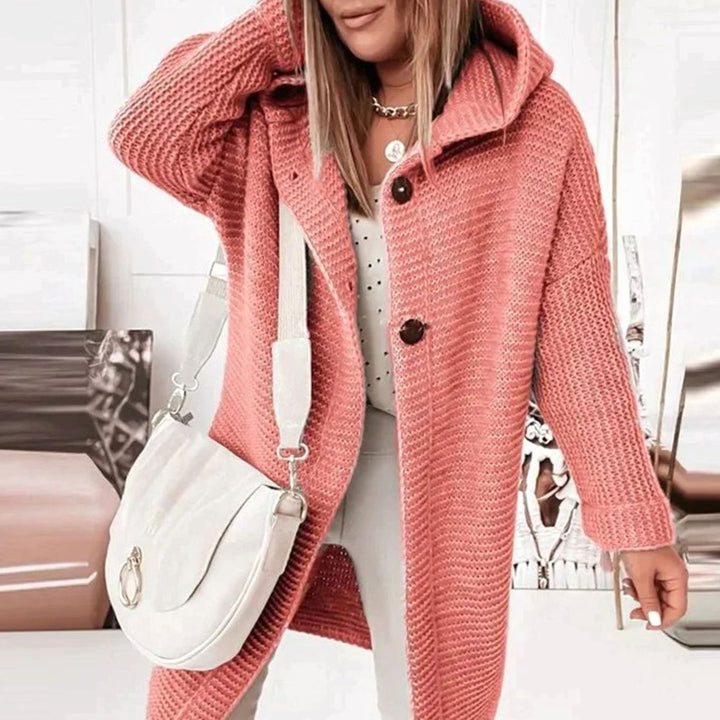 Women's Relaxed-Fit Hooded Button-Front Knit Cardigan Jacket