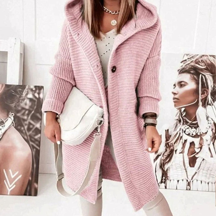 Women's Relaxed-Fit Hooded Button-Front Knit Cardigan Jacket - Pink