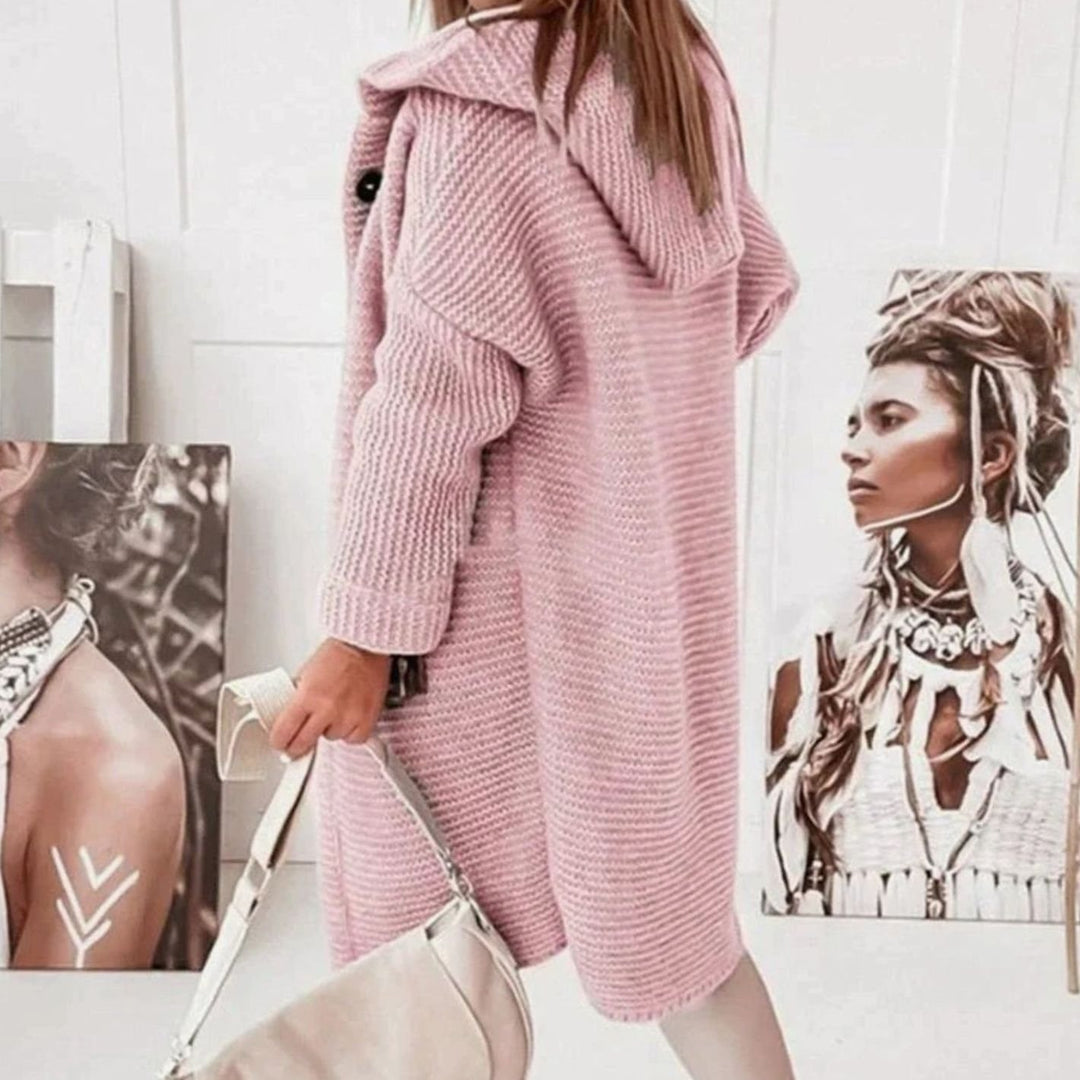 Women's Relaxed-Fit Hooded Button-Front Knit Cardigan Jacket