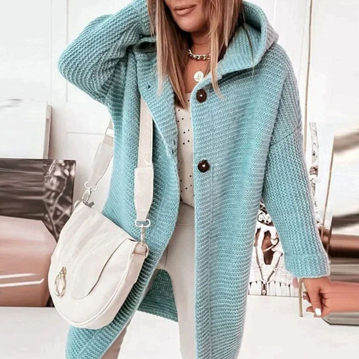 Women's Relaxed-Fit Hooded Button-Front Knit Cardigan Jacket - Light Blue