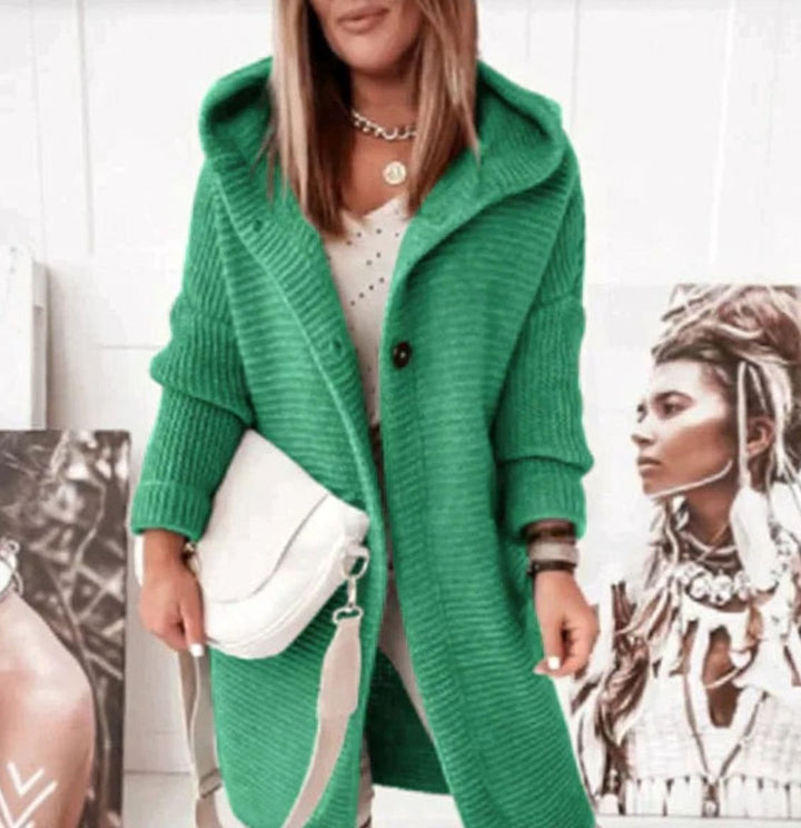 Women's Relaxed-Fit Hooded Button-Front Knit Cardigan Jacket - Green