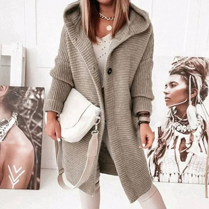Women's Relaxed-Fit Hooded Button-Front Knit Cardigan Jacket - Light Brown
