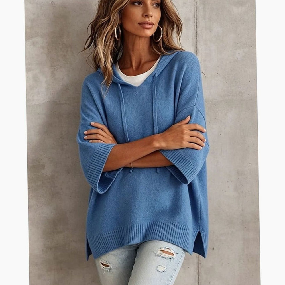 Women's Relaxed-Fit Hooded Knit Drawstring Sweater