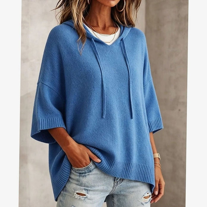 Women's Relaxed-Fit Hooded Knit Drawstring Sweater