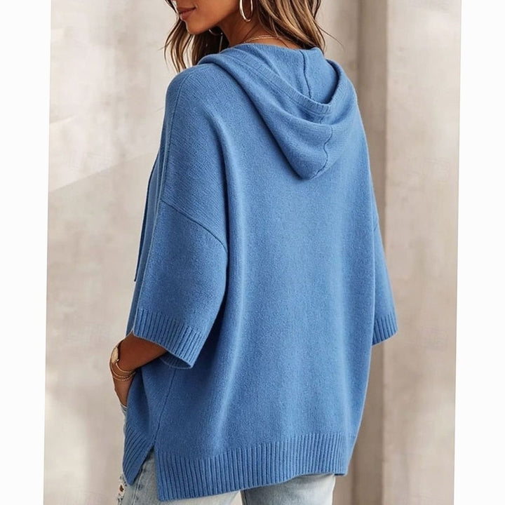Women's Relaxed-Fit Hooded Knit Drawstring Sweater