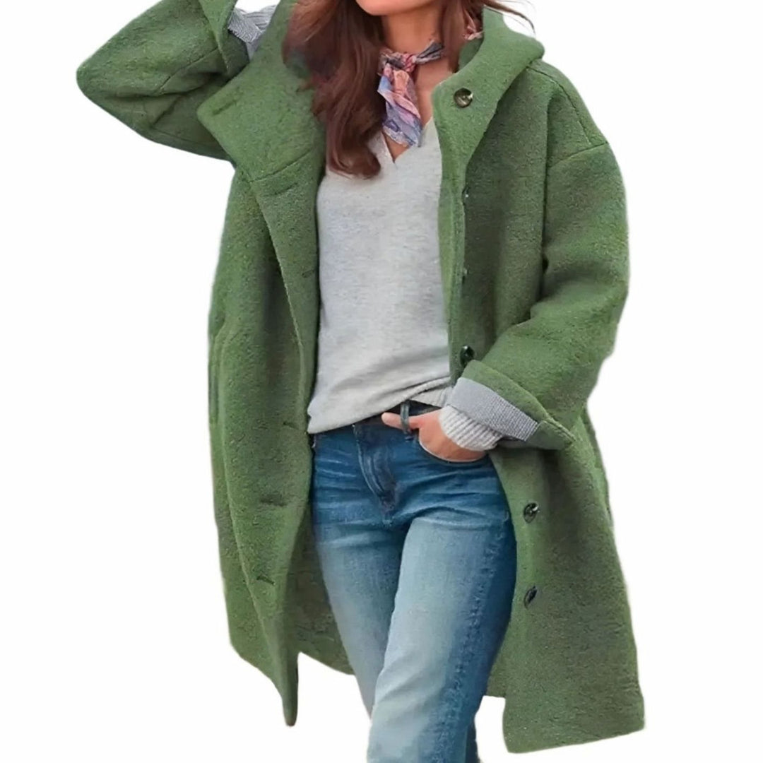 Women's Relaxed-Fit Long Button-Front Fleece Winter Coat - Green