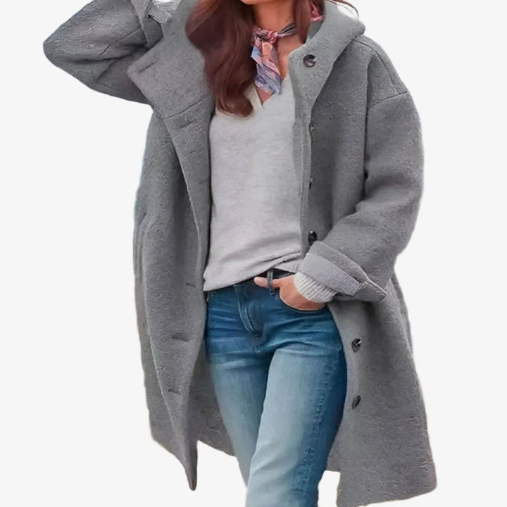 Women's Relaxed-Fit Long Button-Front Fleece Winter Coat - Gray