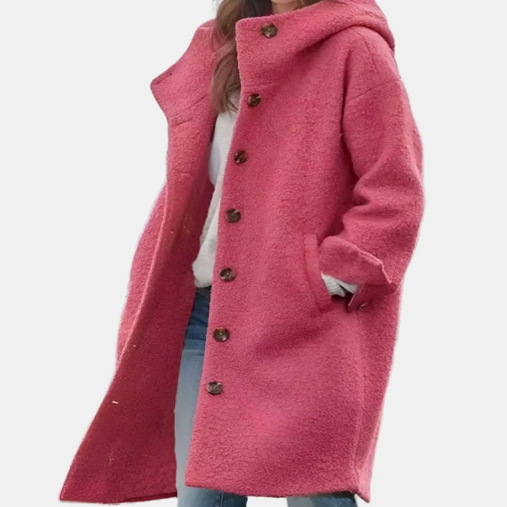 Women's Relaxed-Fit Long Button-Front Fleece Winter Coat - Pink