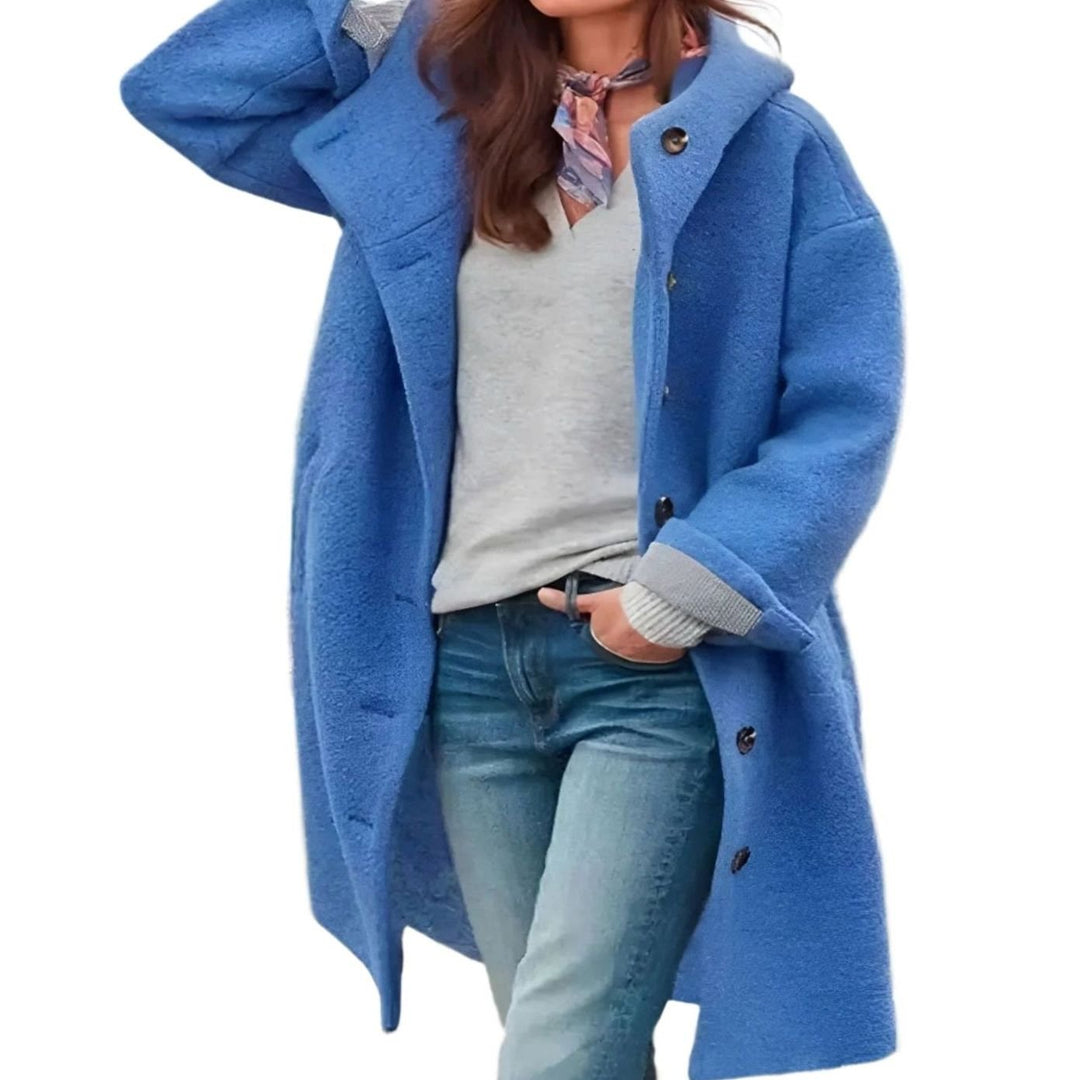 Women's Relaxed-Fit Long Button-Front Fleece Winter Coat - Blue