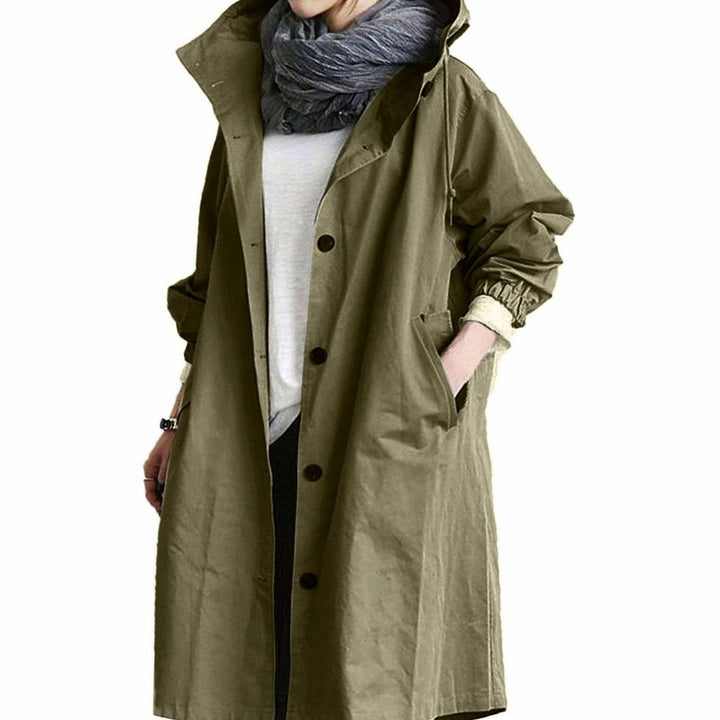 Women's Relaxed-Fit Long Hooded Coat Button-Front Trench - Army Green